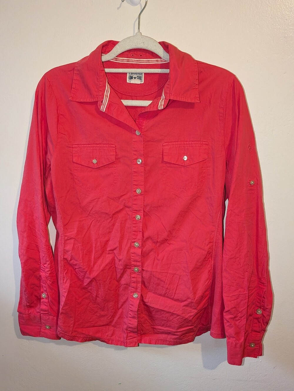 Converse Women's Bright Red Long-Sleeve Button-Down Shirt